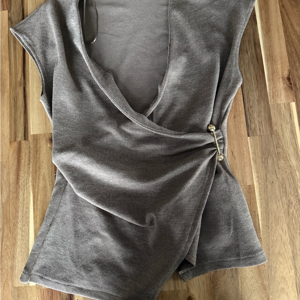 Zara Taupe Sleeveless Wrap Top